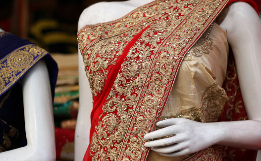 saree photoshoot idea with mannequin